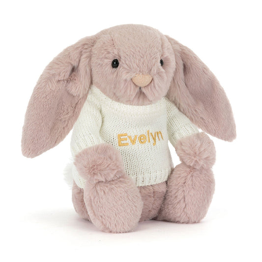 Bashful Luxe Bunny Rosa with Personalised Cream Jumper, Main View