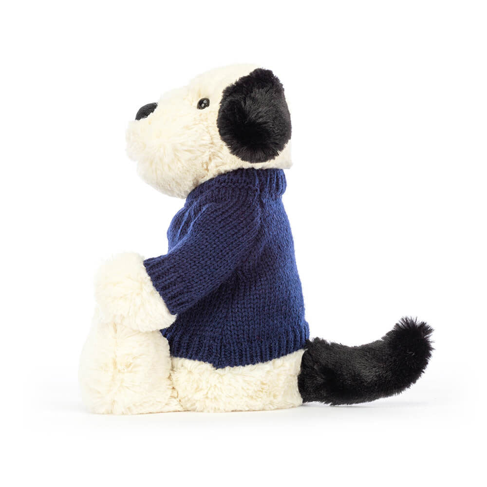 Bashful Black & Cream Puppy with Personalised Navy Jumper, View 3