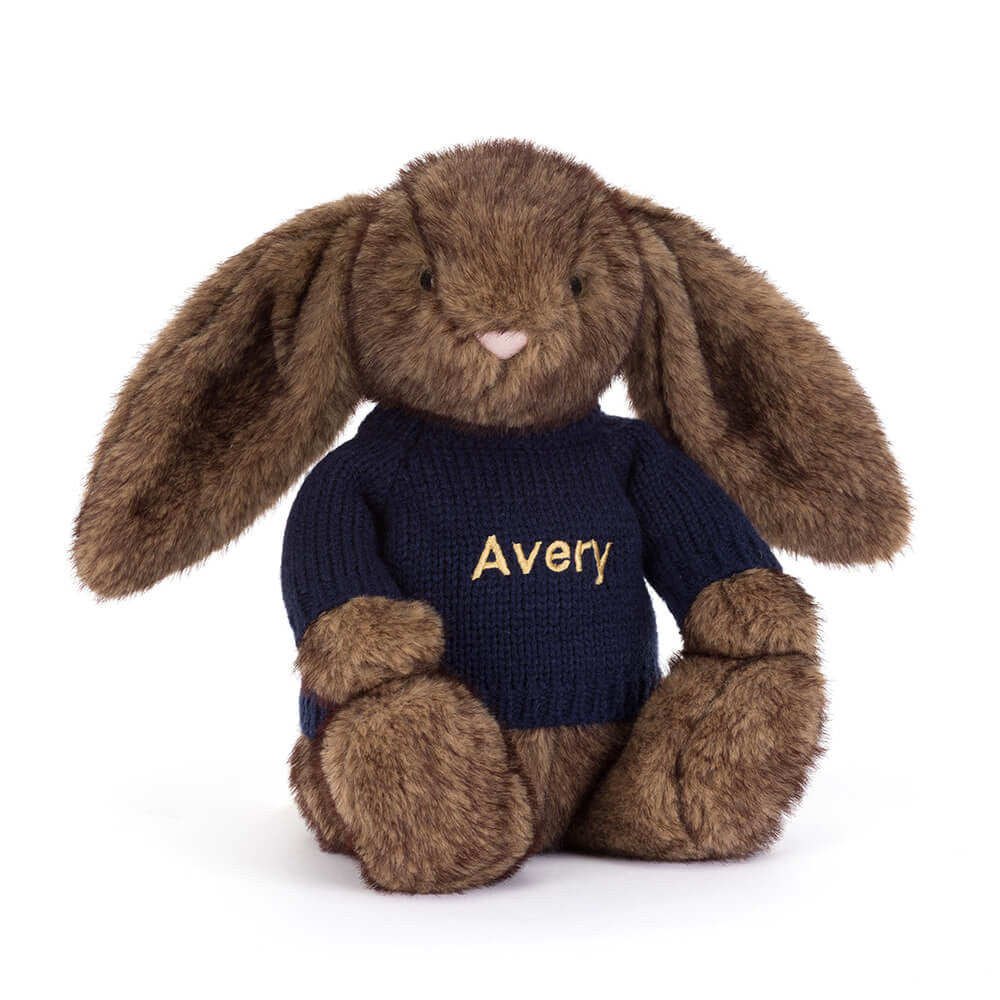 Hoppleston Luxe Bunny with Personalised Navy Jumper, Main View
