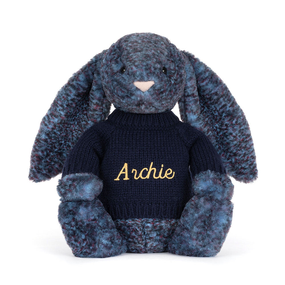 Hopscone Luxe Bunny with Personalised Navy Jumper, View 4
