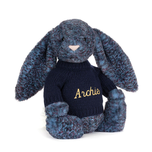 Hopscone Luxe Bunny with Personalised Navy Jumper, Main View