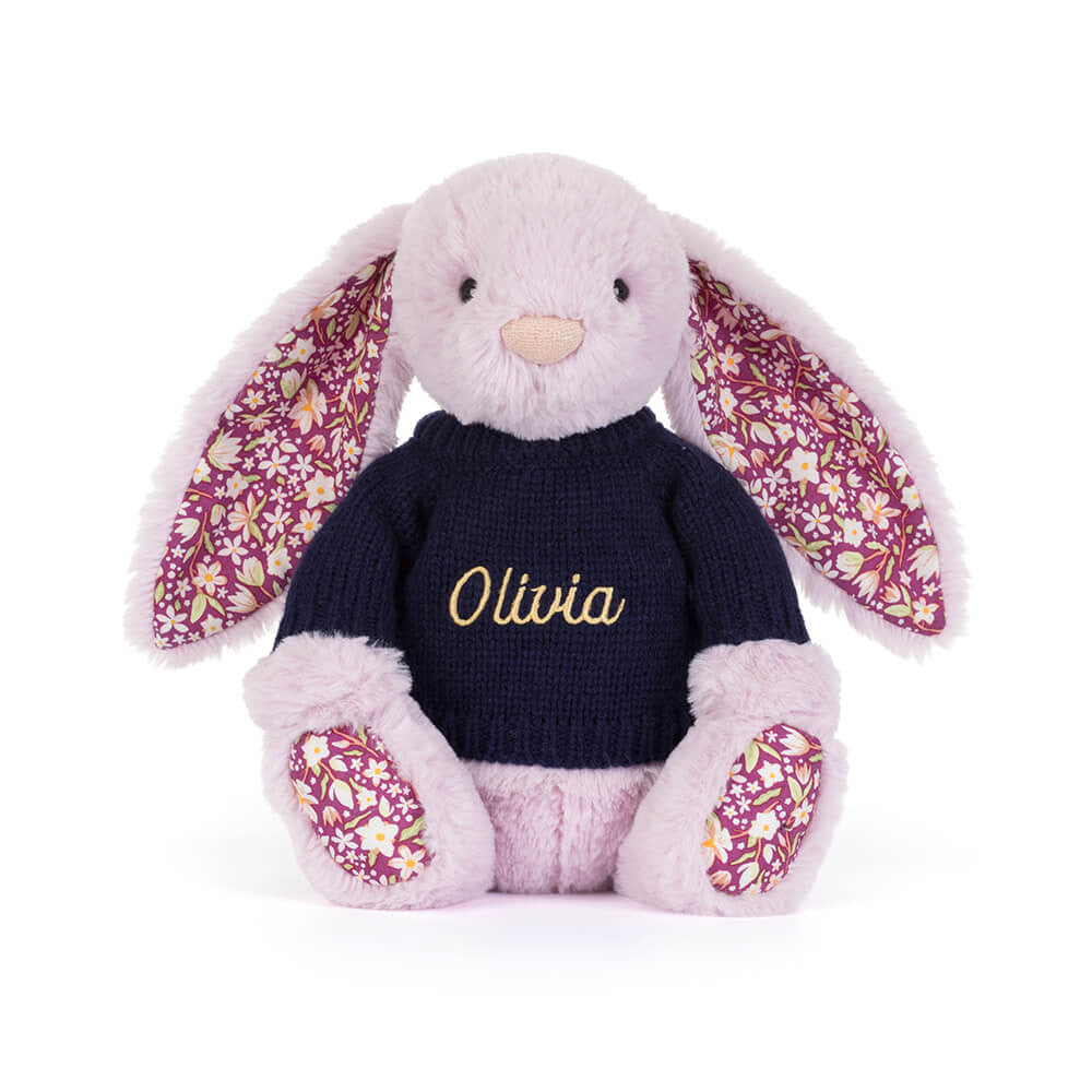 Thistlepop Blossom Luxe Bunny with Personalised Navy Jumper, View 4